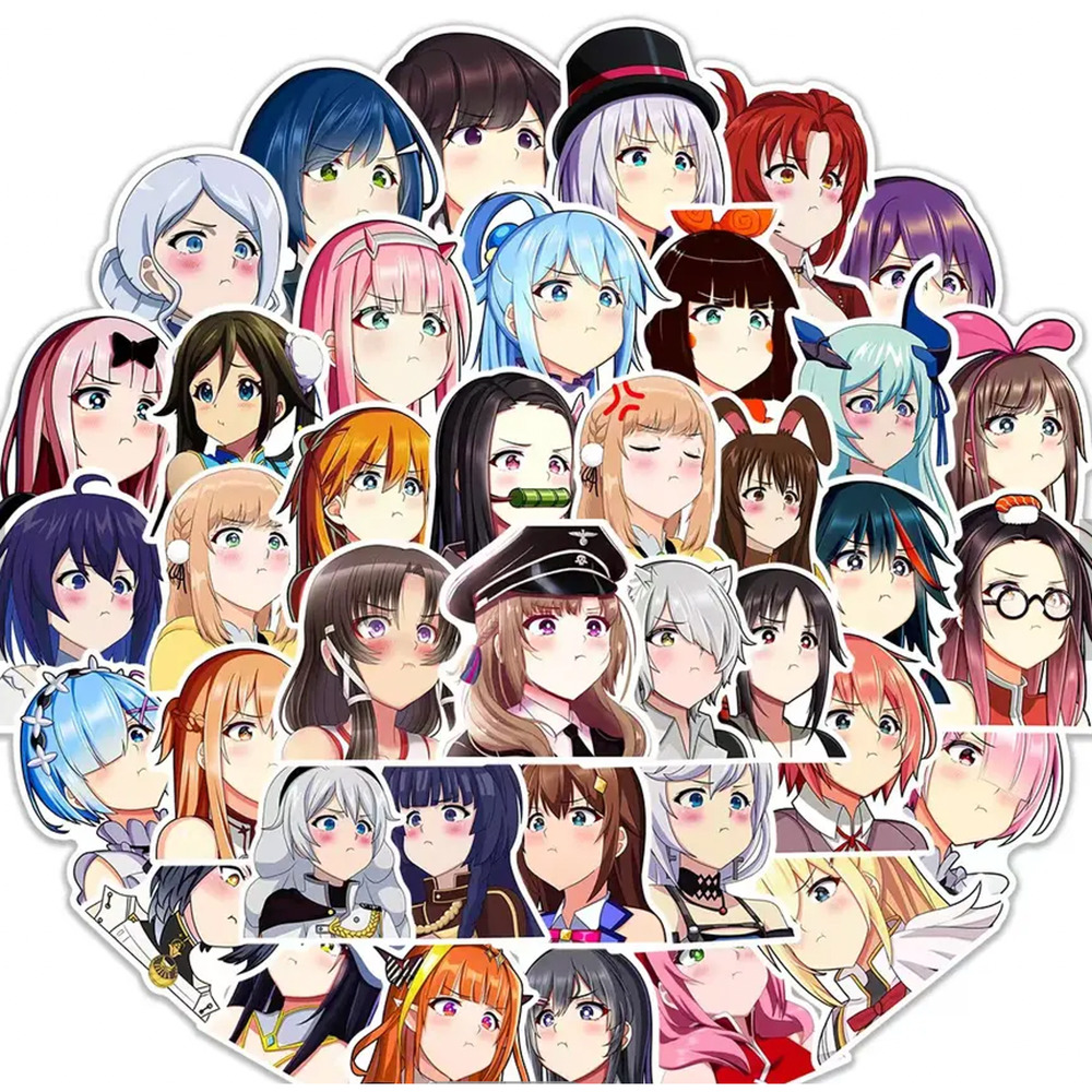 Kawaii Pouting Anime Mix 50 Pc Sticker Set